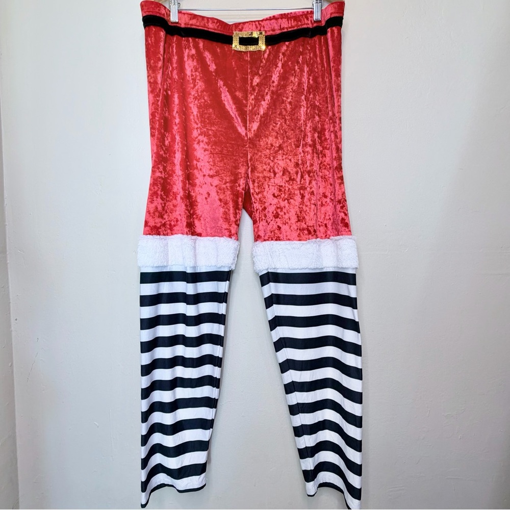 Santa Plus Size Velvet Fuzzy Striped Sequin Leggings Christmas Pullon Pants - Picture 2 of 13